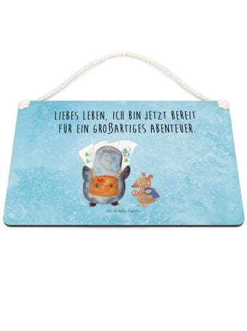 Mr. & Mrs. Panda Deko Schild Pinguin & Maus Wanderer mit Spruch in Eisblau