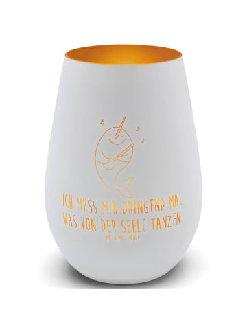 Mr. & Mrs. Panda Windlicht Glas Narwal Gitarre mit Spruch in Weiß