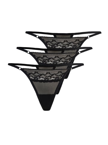 Teyli 3er Pack: Damen Tanga mit floraler Spitze Errori in schwarz