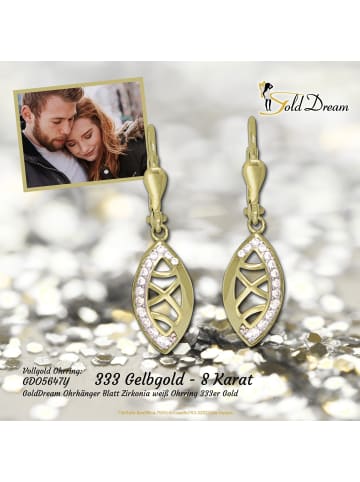 GoldDream Echtgold, 333er Gelbgold Damen Ohrhänger Blatt Ohrring ca. 31mm