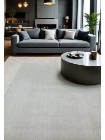 KADIMA DESIGN Teppich Wolle mit Viskose-Kombination, Einfarbig, Handarbeit in Silber