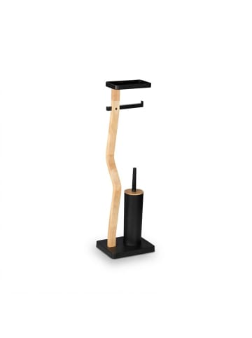 relaxdays WC Garnitur in Schwarz/ Natur - (B)23 x (H)80,5 x (T)18 cm