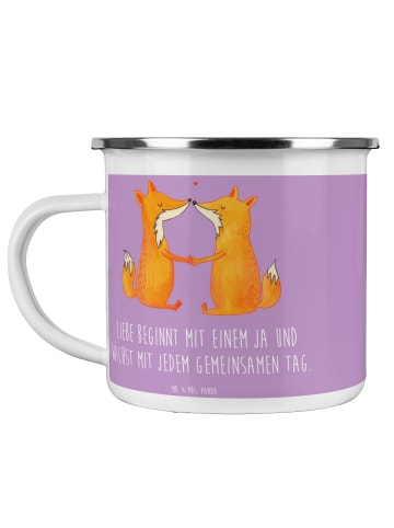 Mr. & Mrs. Panda Camping Emaille Tasse Hochzeit Liebe mit Spruch in Lavendeltraum