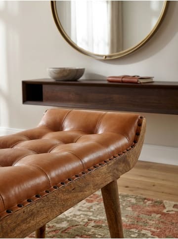 KADIMA DESIGN Sitzbank Echtleder / Massivholz Bank 125x50x38 cm Chesterfield,