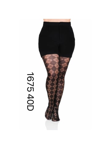 COFI 1453 Damen Strumpfhose 40 Den mit Muster Durchsichtig Baumwollzwickel in Schwarz