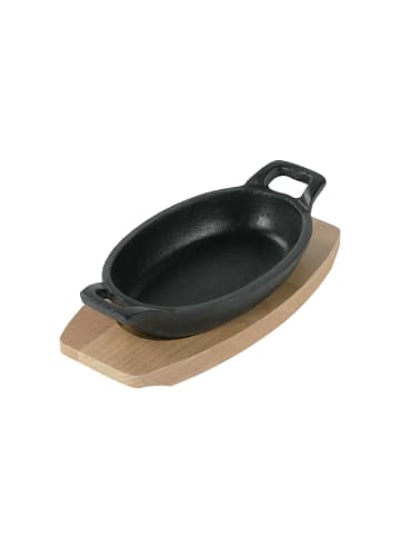 Freyersbacher Kleine Gusseisenpfanne Oval 14x9 cm, Emaille Servierpfanne in Schwarz