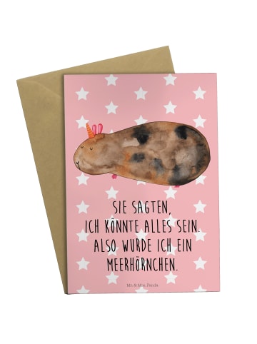 Mr. & Mrs. Panda Glückwunschkarte Einhorn Meerschweinchen mit Sp... in Rot Pastell