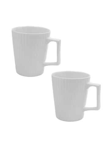 Intirilife Kaffee Tee Tasse 400 ml mit gerilltem Muster Becher mit Henkel in 2x Weiß