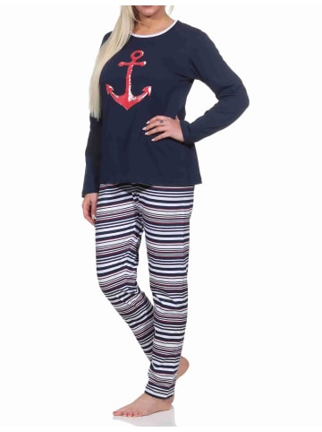 NORMANN langarm Schlafanzug Pyjama Oberteil Anker - 77340 in marine