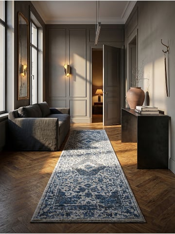 KADIMA DESIGN Teppich Kurzflor Strapazierfähig ADUR Vintage Medallion Muster Wohnlich in Blau