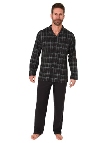 NORMANN Schlafanzug Pyjama zum durchknöpfen Karo - 75272 in dunkelgrau