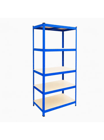 relaxdays Schwerlastregal in Blau/ Braun - (B)90 x (H)180 x (T)40 cm