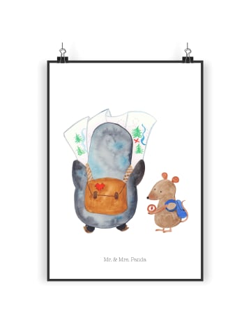 Mr. & Mrs. Panda Poster Pinguin & Maus Wanderer ohne Spruch in Weiß