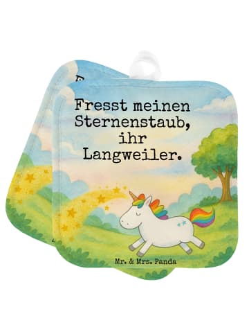 Mr. & Mrs. Panda Topflappen Einhorn Happy Design mit Spruch in Weiß