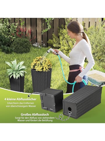 COSTWAY 2er Pflanzkübel mit Innentopf 82/60 cm hoch in Schwarz