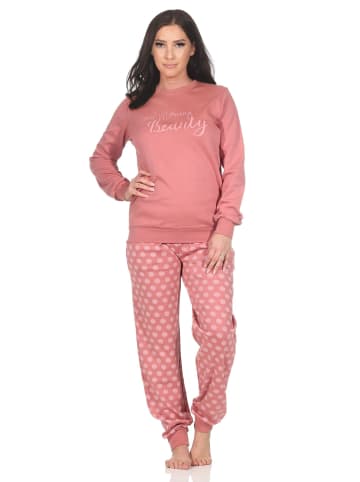 NORMANN Langarm Kuschel Interlock Schlafanzug Langarm Tupfen Optik - 87239 in altrose