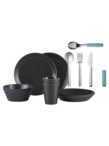 Mepal Camping Geschirr Set mit Besteck Bloom in Pepple Black