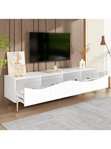 ABRIHOME TV-Schrank mit LED, Glasfront und Stauraum in Weiß, 180 x 40 x 50 cm