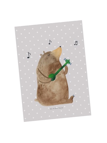 Mr. & Mrs. Panda Postkarte Bär Gitarre ohne Spruch in Grau Pastell