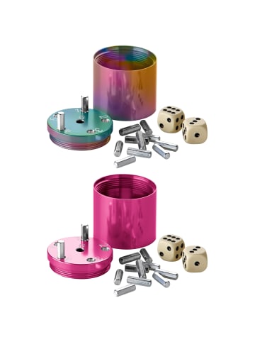 Bestsaller 2tlg. Set:Würfelspiel SUPER SIX Aluminum in Pink/Mehrfarbig