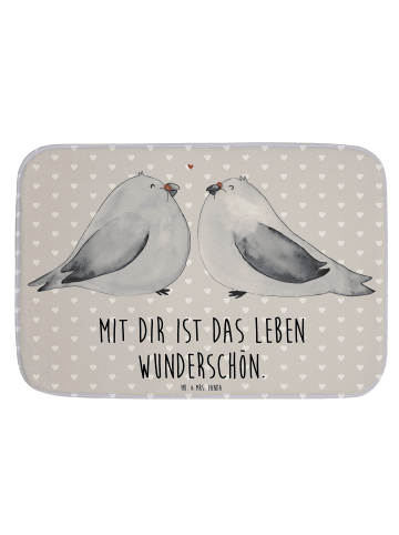 Mr. & Mrs. Panda Badteppich Turteltauben Liebe mit Spruch in Grau Pastell