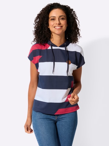 WITT WEIDEN Kapuzen-Shirt in marine-weiß-gemustert