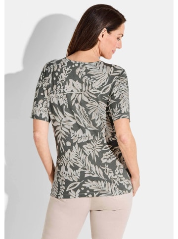 GOLDNER Viskoseshirt mit Blätter-Muster in grau / weiß / gemustert