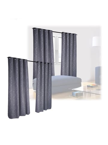relaxdays 4 x Vorhang "Barock-Muster" in Grau - (B)135 x (H)245 cm
