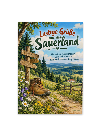 Postkarte Landschaft warm Design mit Spruch in Weiß
