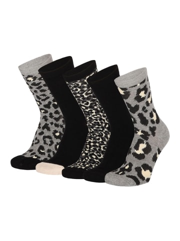 Yuhu Damen Socken 5er Pack Leopardenmuster Leo Print in Grau