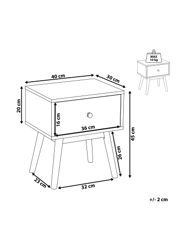 Beliani Nachttisch ARVADA in Braun/Grau - (W) 40 x (H) 45 x (L) 30 cm