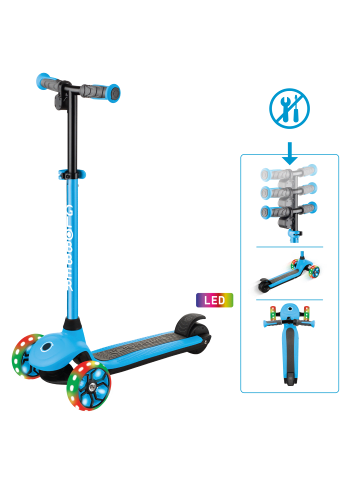 GLOBBER Kinder E-Scooter ONE K E-MOTION 4 PLUS in hellblau, mit Leuchtrollen