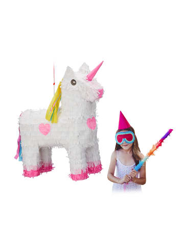 relaxdays Pinata Einhorn in Weiß/Rosa