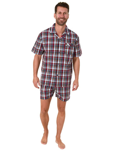 NORMANN Schlafanzug Shorty Pyjama kurzarm gewebt zum Knöpfen in rot