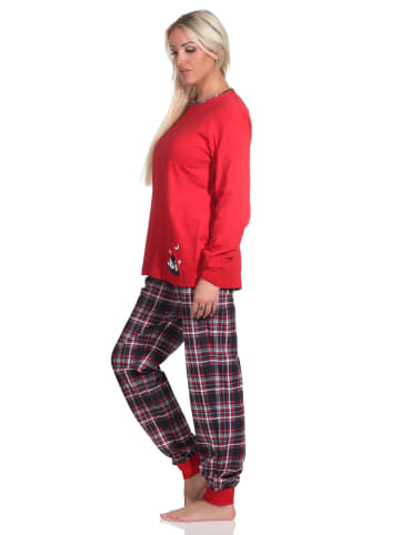 NORMANN Schlafanzug Bündchen Karohose - 75743 in rot