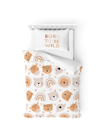 MTOnlinehandel Babybettwäsche-Set Biber  "Little Lion"  in Weiß/Beige/ Orange