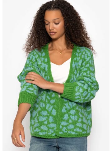SASSYCLASSY Kurzer Cardigan mit Leo-Print in Grün