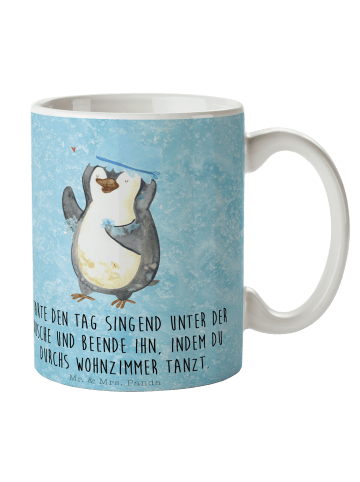 Mr. & Mrs. Panda Tasse Pinguin Duschen mit Spruch in Eisblau