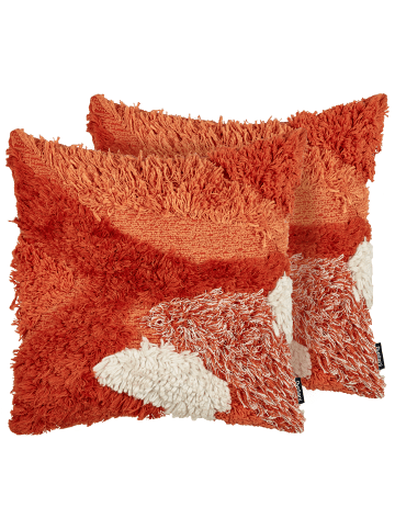 Beliani 2er-Set Dekokissen SAGENIA in Orange/Rot