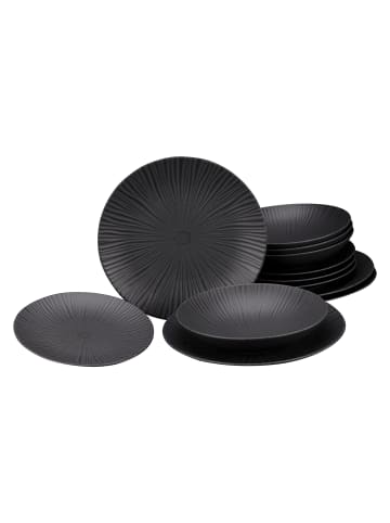 CreaTable 12-tlg, Tafelservice Elements Collection Vesuvio Black in schwarz/grau