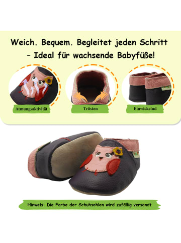 Yalion Leder-Krabbelschuhe "Eule" in lila