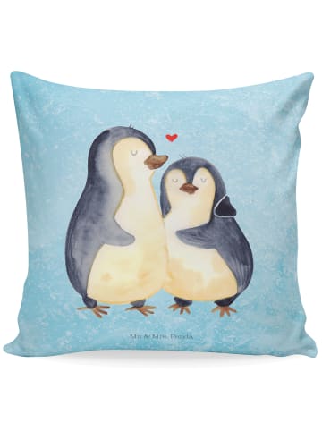 Mr. & Mrs. Panda Deko Kissen Pinguin umarmen ohne Spruch in Eisblau