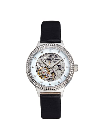 Empress Alice Automatikuhr mit Perlmutt-Skelettzifferblatt und Lederarmband in Black