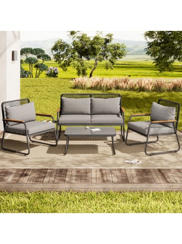 ABRIHOME Garten Lounge Set in Grau 4-tlg mit Glas Tisch
