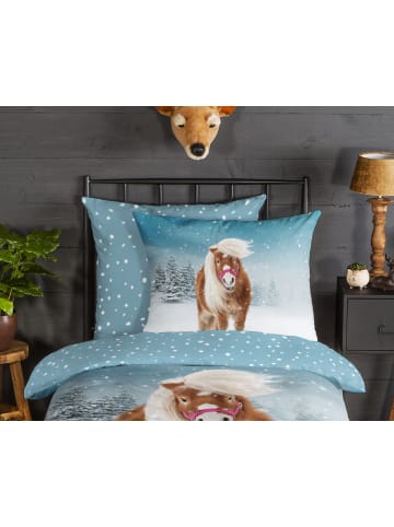 Good Morning good morning Comfort Flanell Bettwäsche - Sweet- Pferd im Schnee in blau