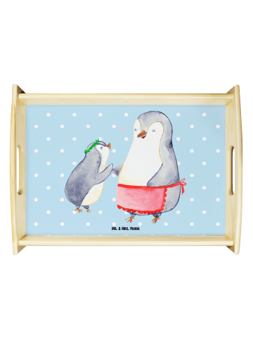 Mr. & Mrs. Panda Serviertablett Pinguin mit Kind ohne Spruch in Blau Pastell