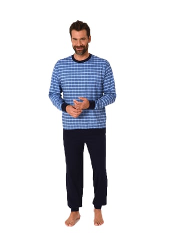 NORMANN Pyjama Schlafanzug lang Bündchen Karo - 61131 in marine