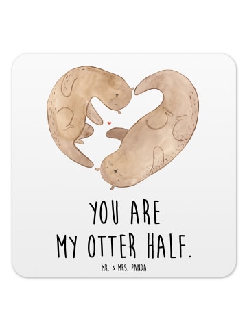 Mr. & Mrs. Panda Bierdeckel Otter Herz mit Spruch in Weiß