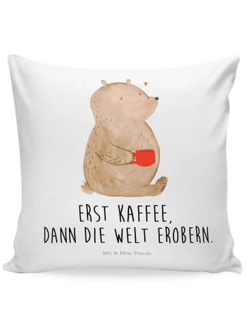 Mr. & Mrs. Panda Kissen Bär Kaffee mit Spruch in Weiß