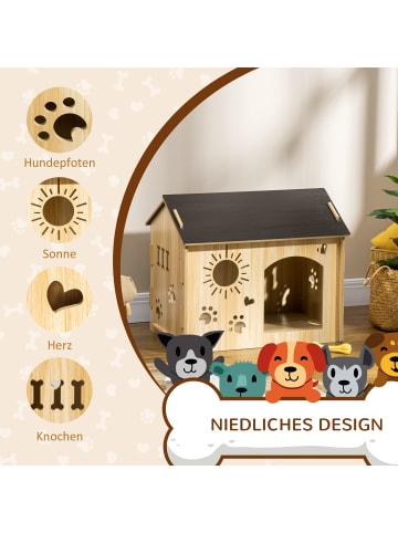 Pawhut Hundehütte Eiche+Schwarz 69L x 50B x 58,5H cm